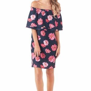 Mud Pie Navy/Pink Off Shoulder Dress - Size L